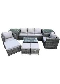 Fimous Gartensofa SET Polyrattan Dunkelgrau 8-Sitzer , Metall , Gartenmöbel, Gartengarnituren, Gartenmöbel-Sets
