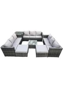 Fimous Gartentischgruppe Polyrattan Dunkelgrau 11-Sitzer , Metall , Gartenmöbel, Gartengarnituren, Gartenmöbel-Sets