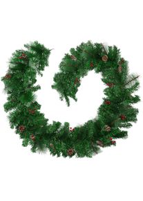 TecTake Guirnalda de Navidad verde con piñas de abeto 2,7 m 270x30 cm rojo/verde - 403316