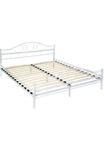 TecTake Cama doble "Art" para dormitorio con estructura de acero y somier incluido 200 x 180 cm blanco/blanco - 404518