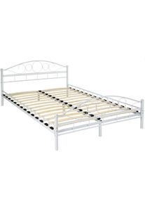 TecTake Cama doble "Art" para dormitorio con estructura de acero y somier incluido 200 x 140 cm blanco/blanco - 404517