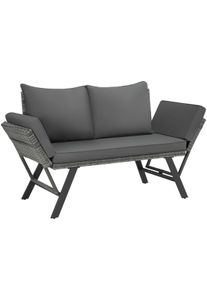 TecTake Sofá lounge de ratán SINTRA, reposabrazos ajustables, 2 en 1 gris - 405982