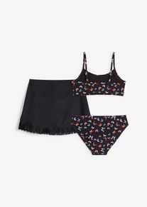 bonprix Bikini y falda (3 piezas), negro, 164/170