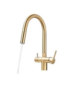 KLARWERK Jana | Rubinetto estensibile a 3 vie premium oro opaco | Rubinetto osmosi da cucina in acciaio inox |. Filtro 3 connessioni ad arco alto