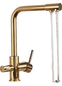 KLARWERK Felix | Rubinetto acqua potabile 3 vie premium oro lucido | rubinetto cucina osmosi acciaio inox | rubinetto miscelatore - 360 gradi|filtro 3