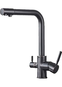 KLARWERK Felice | Rubinetto per acqua potabile a 3 vie premium nero opaco | Miscelatore da cucina ad osmosi in acciaio inossidabile | Filtra 3