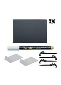 Securit Etiquetas de quadro-negro A7, com marcador de giz, 4 suportes com ponta, 2 suportes transparentes - conjunto de 20