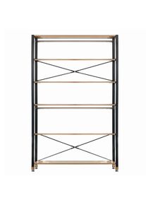 Möbilia Möbilia estantería con estante | 6 estantes, 2 barras de ropa | MDF con decoración de acacia, marco de metal | An85xPr30xAl210 cm | natural-negro