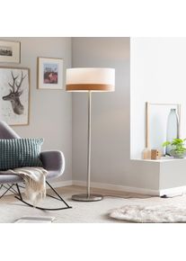 Salesfever lámpara de pie redonda |1 luz|pantalla de tela con decoración de madera|estructura de metal|An38xPr38xAl151cm|blanco con aspecto de madera