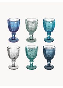 Villa D'Este Home Tivoli Copos de vinho com padrão texturado Syrah, conjunto de 6 Azul Vidro Ø 9 x Alt 16 cm, 265 ml
