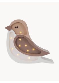 Little Lights Handgjord LED barnrums lampa Bird Mini med timerfunktion och fjärrkontroll, dimbar Beige, Brun Trä, Massivt Trä B 18 x H 20 cm