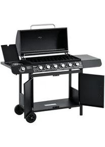 Outsunny Gasgrill mit 6 Brennern 1 Seitenbrenner Schrank Multifunktion Metall Schwarz 135 x 50 x 100 cm , 50x100x135 cm , Grills, Gasgriller
