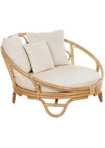 Beliani Sonneninsel Rattan natürlich Auflagen beige Rossano , Beige, Naturfarben , Naturmaterialen , 112x71x110 cm , Gartenmöbel, Loungemöbel, Sonneninseln