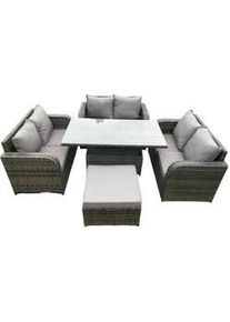Fimous Gartensofa SET Polyrattan Dunkelgrau 7-Sitzer , Metall , Gartenmöbel, Gartengarnituren, Gartenmöbel-Sets