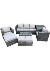 Fimous Gartensofa SET Polyrattan Dunkelgrau 8-Sitzer , Metall , Gartenmöbel, Gartengarnituren, Gartenmöbel-Sets