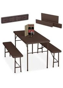 Relaxdays 3-tlg.BIERZELTGARNITUR , Braun , Kunststoff, Metall , rechteckig , Gartenmöbel, Gartengarnituren, Gartenmöbel-Sets