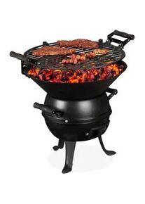 Relaxdays Grillfass , Schwarz , Metall, Holz , 46x39x36 cm , Grills