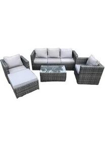Fimous Gartensofa SET Polyrattan Dunkelgrau 6-Sitzer , Metall , Gartenmöbel, Gartengarnituren, Gartenmöbel-Sets