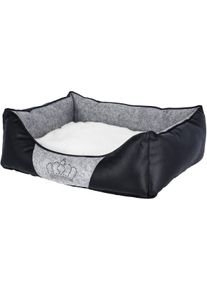 KERBL Pet Chiara Kuschelbett mit Strasskrone, grau/schwarz, 42x32x18cm