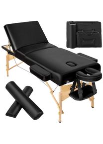 TecTake Set lettino da massaggio a 3 zone Somwang con imbottitura di 7,5cm, rulli e telaio in legno - nero - 404944