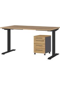 Germania Büromöbel-Set »Agenda« Set bestehend aus höhenverstellbarem Schreibtisch und Rollcontainer in schwarz, Größe B/H/T: 140 cm x 80 cm