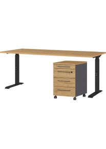 Germania Büromöbel-Set »Agenda« Set bestehend aus höhenverstellbarem Schreibtisch und Rollcontainer in schwarz, Größe B/H/T: 180 cm x 80 cm