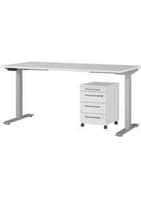 Germania Büromöbel-Set »Agenda« Set bestehend aus höhenverstellbarem Schreibtisch und Rollcontainer in silberfarben, Größe B/H/T: 160 cm x 80 cm