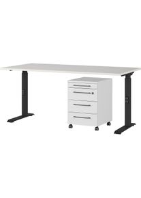 Germania Büromöbel-Set »Agenda« Set bestehend aus höhenverstellbarem Schreibtisch und Rollcontainer in schwarz, Größe B/H/T: 160 cm x 80 cm