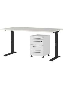 Germania Büromöbel-Set »Agenda« Set bestehend aus höhenverstellbarem Schreibtisch und Rollcontainer in schwarz, Größe B/H/T: 140 cm x 80 cm