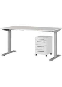 Germania Büromöbel-Set »Agenda« Set bestehend aus höhenverstellbarem Schreibtisch und Rollcontainer in silberfarben, Größe B/H/T: 140 cm x 80 cm