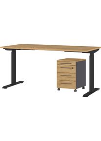Germania Büromöbel-Set »Agenda« Set bestehend aus höhenverstellbarem Schreibtisch und Rollcontainer in schwarz, Größe B/H/T: 160 cm x 80 cm