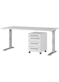 Germania Büromöbel-Set »Agenda« Set bestehend aus höhenverstellbarem Schreibtisch und Rollcontainer in silberfarben, Größe B/H/T: 160 cm x 80 cm