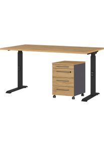 Germania Büromöbel-Set »Agenda« Set bestehend aus höhenverstellbarem Schreibtisch und Rollcontainer in schwarz, Größe B/H/T: 140 cm x 80 cm
