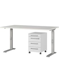 Germania Büromöbel-Set »Agenda« Set bestehend aus höhenverstellbarem Schreibtisch und Rollcontainer in silberfarben, Größe B/H/T: 140 cm x 80 cm