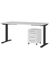 Germania Büromöbel-Set »Agenda« Set bestehend aus höhenverstellbarem Schreibtisch und Rollcontainer in schwarz, Größe B/H/T: 160 cm x 80 cm