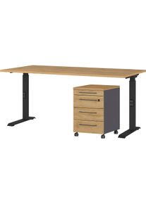 Germania Büromöbel-Set »Agenda« Set bestehend aus höhenverstellbarem Schreibtisch und Rollcontainer in schwarz, Größe B/H/T: 160 cm x 80 cm