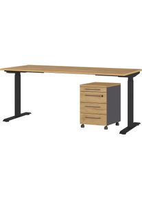 Germania Büromöbel-Set »Agenda« Set bestehend aus höhenverstellbarem Schreibtisch und Rollcontainer in schwarz, Größe B/H/T: 180 cm x 80 cm