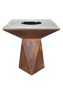 OutInFire Braciere da giardino, Barbecue con foro per wok, griglia con gambe in acciaio e copertura protettiva - G1 corten