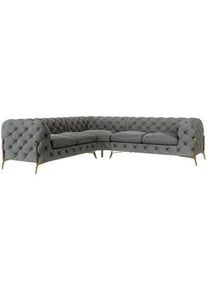 S-Style Möbel Ecksofa Chesterfield Lexi Grau Samt , Textil , Echtholz,Buche, Birke , Füllung: Polyetherschaumkern,Polyetherschaumkern , Eckteil , 264x264 cm , Blauer Engel, FSC Mix, Oeko-Tex®, Hergestellt in Europa , Wohnzimmer, Sofas & Couches, Wohnlandschaften, Ecksofas