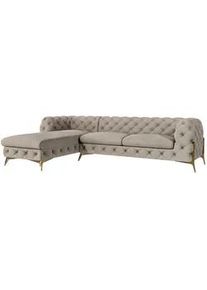 S-Style Möbel Ecksofa Chesterfield Lexi Dunkle Creme Samt, Ottomane links , Textil , Echtholz,Buche, Birke , Füllung: Polyetherschaumkern,Polyetherschaumkern , Eckteil, L-Form, Ottomane links,L-Form , 305x200 cm , Blauer Engel, FSC Mix, Oeko-Tex®, Hergestellt in Europa , Wohnzimmer, Sofas & Couches, Wohnlandschaften, Ecksofas