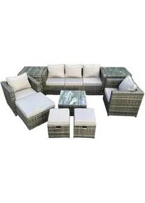 Fimous Gartenset mit Beistelltisch Polyrattan 8-Sitzer , Dunkelgrau , Metall , Gartenmöbel, Gartengarnituren, Gartenmöbel-Sets