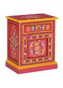vidaXL Mesita de noche de madera maciza de mango rosa pintada a mano