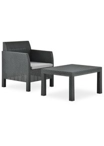 vidaXL Set de muebles jardín 2 piezas con cojín PP ratán gris antracita