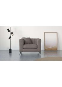 Home Affaire, Sessel &raquo;MATTHEW Loungesessel, Ma&szlig;e B/T/H: 99/86/74 cm&laquo; incl. 1 Zierkissen, Steppung im R&uuml;ckenbereich, taupe, 100% Polyester, Samt, taupe