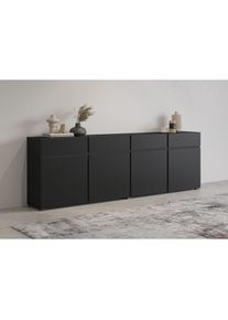 Inosign , Sideboard »Cross, Breite 225 cm, moderne grifflose Kommode,4 Türen/4 Schubkästen« , schwarz
