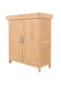 Outsunny Armário de Jardim de Madeira 74x43x88 cm para Armazenamento de Ferramentas e Lenhas com Teto Asfaltico Madeira