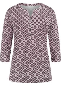 Dames Shirt met 3/4-mouwen van puur katoen, bedrukt aubergine/violet bedrukt Maat 52