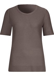 Damen Kurzarmpullover im Linksstrick-Muster taupe Gr&ouml;&szlig;e 50