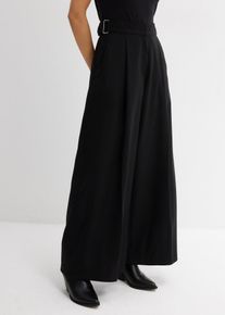 bonprix Pantaloni cu catarame pe laterale, din material cu viscoză, negru, 38