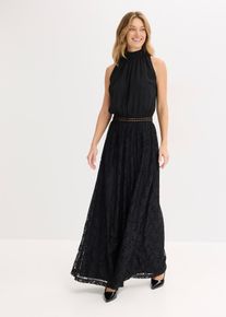 Maxikleid mit Spitzen-Rock, schwarz, Größe 46, bonprix